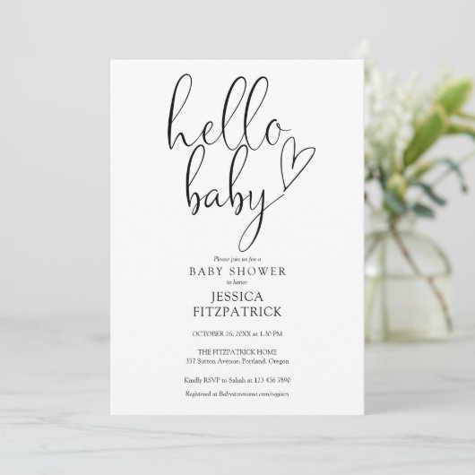 Hallo Baby Script zwart-wit Baby shower Kaart (Staand voorkant)
