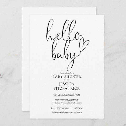 Hallo Baby Script zwart-wit Baby shower Kaart (Voorkant / Achterkant)