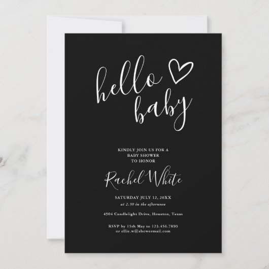 Hallo Baby Shower All In One Zwart en Wit Kaart (Voorkant)