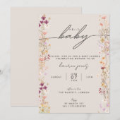 Hallo Baby shower Beige Boho Wildflower Floral Kaart (Voorkant / Achterkant)