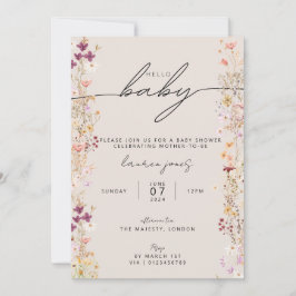 Hallo Baby shower Beige Boho Wildflower Floral Kaart
