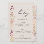 Hallo Baby shower Beige Boho Wildflower Floral Menu (Voorkant / Achterkant)