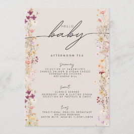 Hallo Baby shower Beige Boho Wildflower Floral Menu