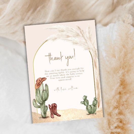 Hallo Baby shower Boho Cactus Arch Desert Cowboy Bedankkaart