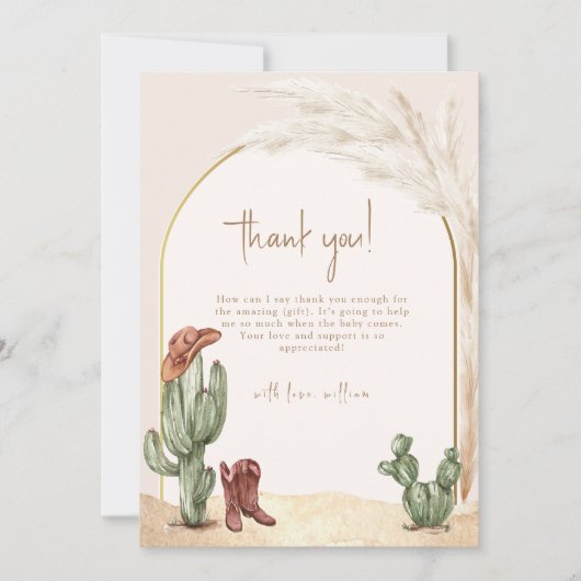 Hallo Baby shower Boho Cactus Arch Desert Cowboy Bedankkaart (Voorkant)