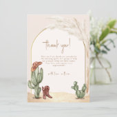 Hallo Baby shower Boho Cactus Arch Desert Cowboy Bedankkaart (Staand voorkant)