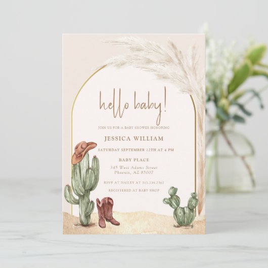 Hallo Baby shower Boho Cactus Arch Desert Cowboy Kaart (Staand voorkant)