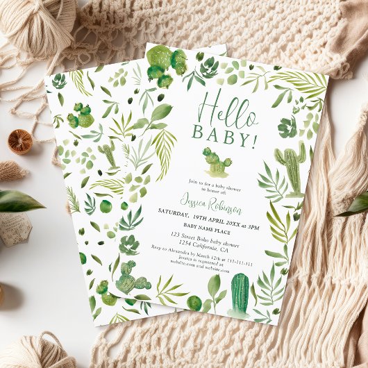 Hallo baby shower Boho cactus groen genderneutraal Kaart