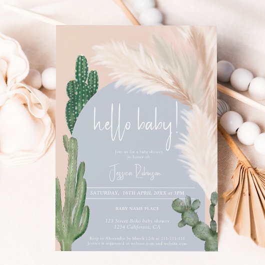Hallo baby shower Boho cactus pampas arch boy Kaart
