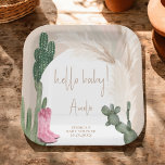 Hallo baby shower Boho cactus pampas cowboylaarzen Papieren Bordje<br><div class="desc">hallo Baby! Hallo Tropische Boho woestijngroene cactus en pampagras met schattige roze cowboylaarzen baby shower wilde cactussen,  pampas waterverf,  boogvormig met gedempte aardetinten met lichtbeige en terracotta kleuren.</div>