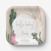 Hallo baby shower Boho cactus pampas cowboylaarzen Papieren Bordje (Voorkant)