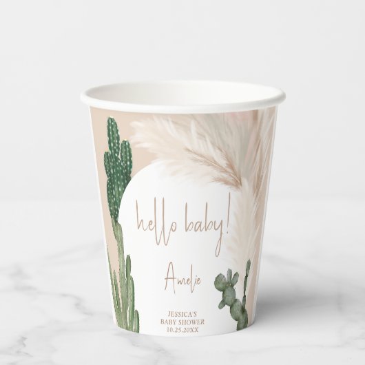 Hallo baby shower Boho cactus pampas laarzen Papieren Bekers (Achterkant)