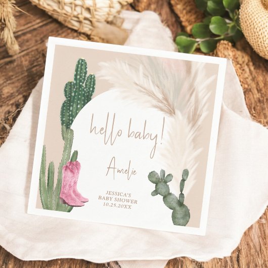 Hallo baby shower Boho cactus pampas laarzen Servet