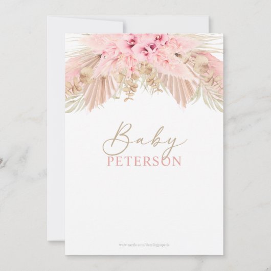 Hallo Baby shower Boho Pampas Orchids Roze Neutraa Kaart (Achterkant)