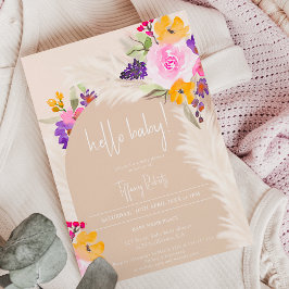 Hallo baby shower Boho roze bloemenboog beige Kaart