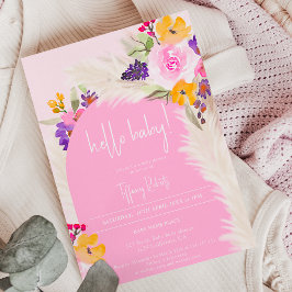 Hallo baby shower Boho roze bloemenboog meisje Kaart