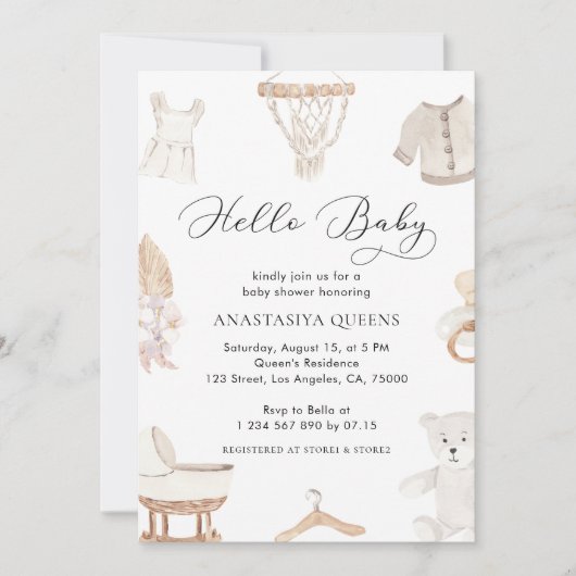 Hallo Baby shower Boho White Kaart (Voorkant)