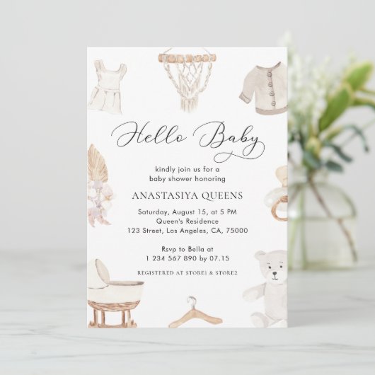 Hallo Baby shower Boho White Kaart (Staand voorkant)