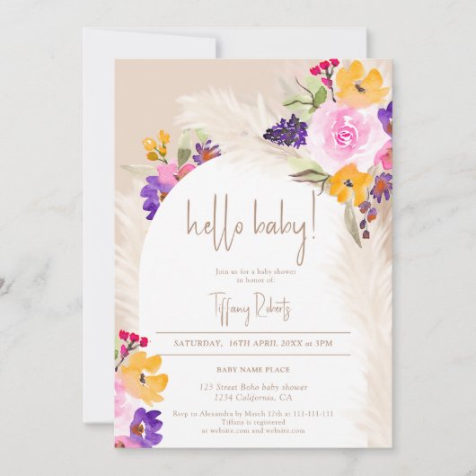 Hallo baby shower Boho zand bloemenboog neutraal Kaart (Voorkant)