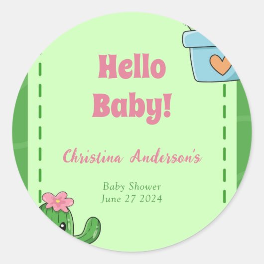 Hallo Baby shower Cactus Ronde Sticker (Voorkant)