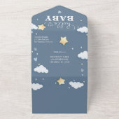Hallo Baby shower Dusty Blue Clouds All In One Uitnodiging (Buitenkant)