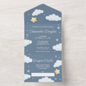 Hallo Baby shower Dusty Blue Clouds All In One Uitnodiging (Binnen)