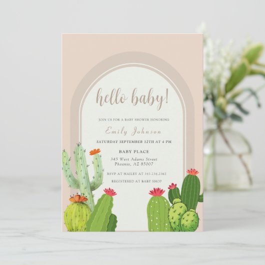 Hallo Baby shower Eenvoudige Neutrale Boho Cactus  Kaart (Staand voorkant)