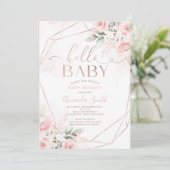 Hallo Baby shower Elegant roze bloemen Kaart (Staand voorkant)