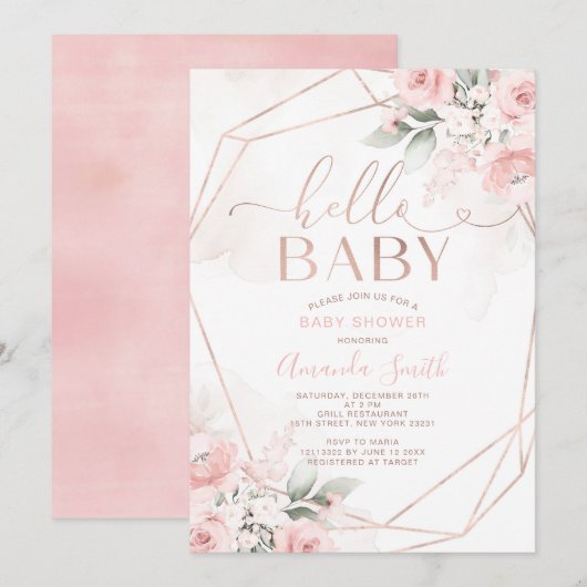 Hallo Baby shower Elegant roze bloemen Kaart (Voorkant / Achterkant)