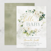 Hallo Baby shower Elegant wit groen Floral Kaart (Voorkant / Achterkant)