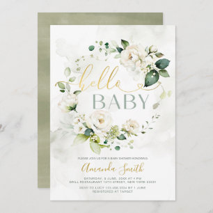 Hallo Baby shower Elegant wit groen Floral Kaart