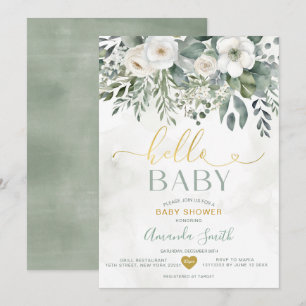 Hallo Baby shower Elegante witte Eucalyptus Floral Kaart
