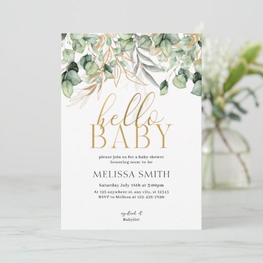 Hallo Baby shower Eucalyptus Greenery Kaart (Staand voorkant)