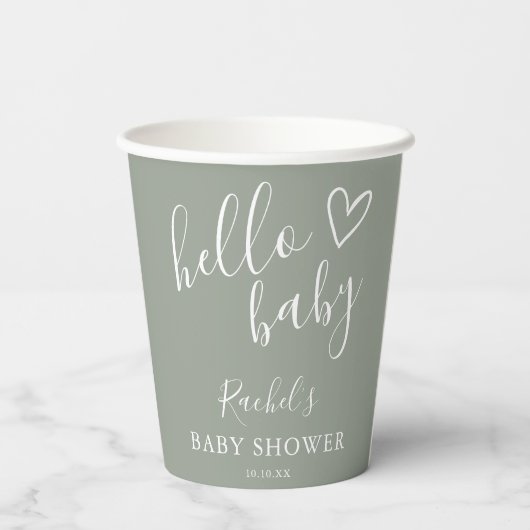 hallo Baby shower Genderneutrale Boho Sage Green Papieren Bekers (Achterkant)