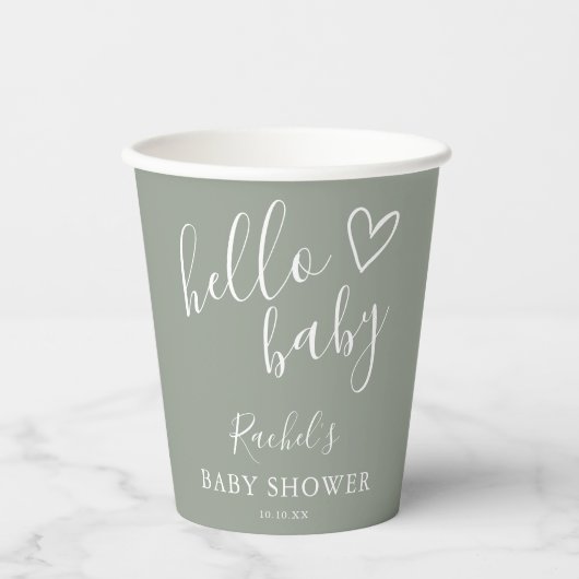 hallo Baby shower Genderneutrale Boho Sage Green Papieren Bekers (Voorkant)