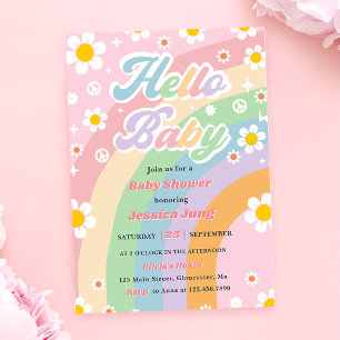 Hallo Baby shower Groovy Retro Boho Daisy Kaart