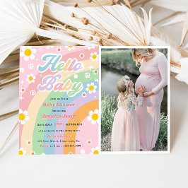 Hallo Baby shower Groovy Retro Boho Daisy Kaart