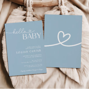 Hallo Baby shower Hart Baby Blauw Minimalist Kaart