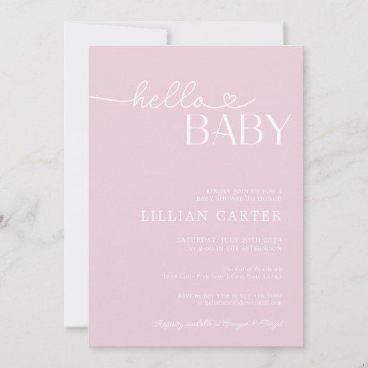 Hallo Baby shower Hart Baby Roze Minimalist Kaart (Voorkant)