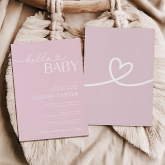 Hallo Baby shower Hart Baby Roze Minimalist Kaart