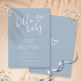 hallo Baby shower Heart Dusty Blue Minimalist Kaart