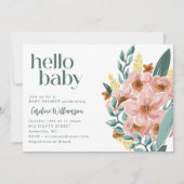 Hallo Baby shower Leuke Mint Sage Roze Bloem Kaart (Voorkant)