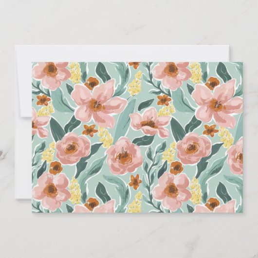 Hallo Baby shower Leuke Mint Sage Roze Bloem Kaart (Achterkant)