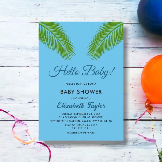 Hallo Baby shower Marine Tropical Palm Coastal Bea Kaart