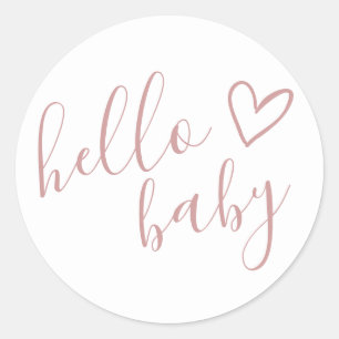 Hallo Baby shower Meisje Dusty Roos Schattige Hart Ronde Sticker