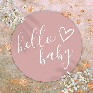Hallo Baby shower Meisje Dusty Roos Schattige Hart Ronde Sticker