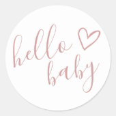 Hallo Baby Shower Meisje Stof Roze Cute Hart Ronde Sticker (Voorkant)