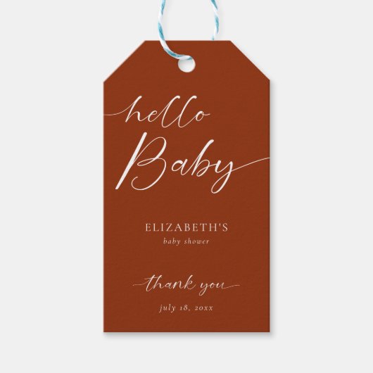 hallo Baby shower Minimale koperneutrale Boho Cadeaulabel (Voorkant)
