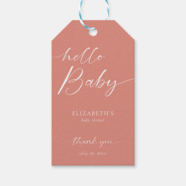 hallo Baby shower Minimale koraalroze Neutrale Boh Cadeaulabel