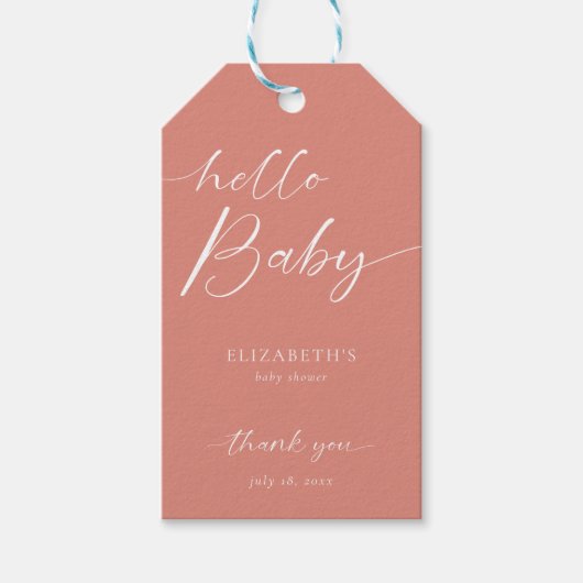 hallo Baby shower Minimale koraalroze Neutrale Boh Cadeaulabel (Voorkant)